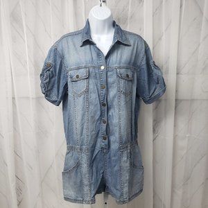 BCBGMaxazria Blue Denim Snap Jumper Romper Size S